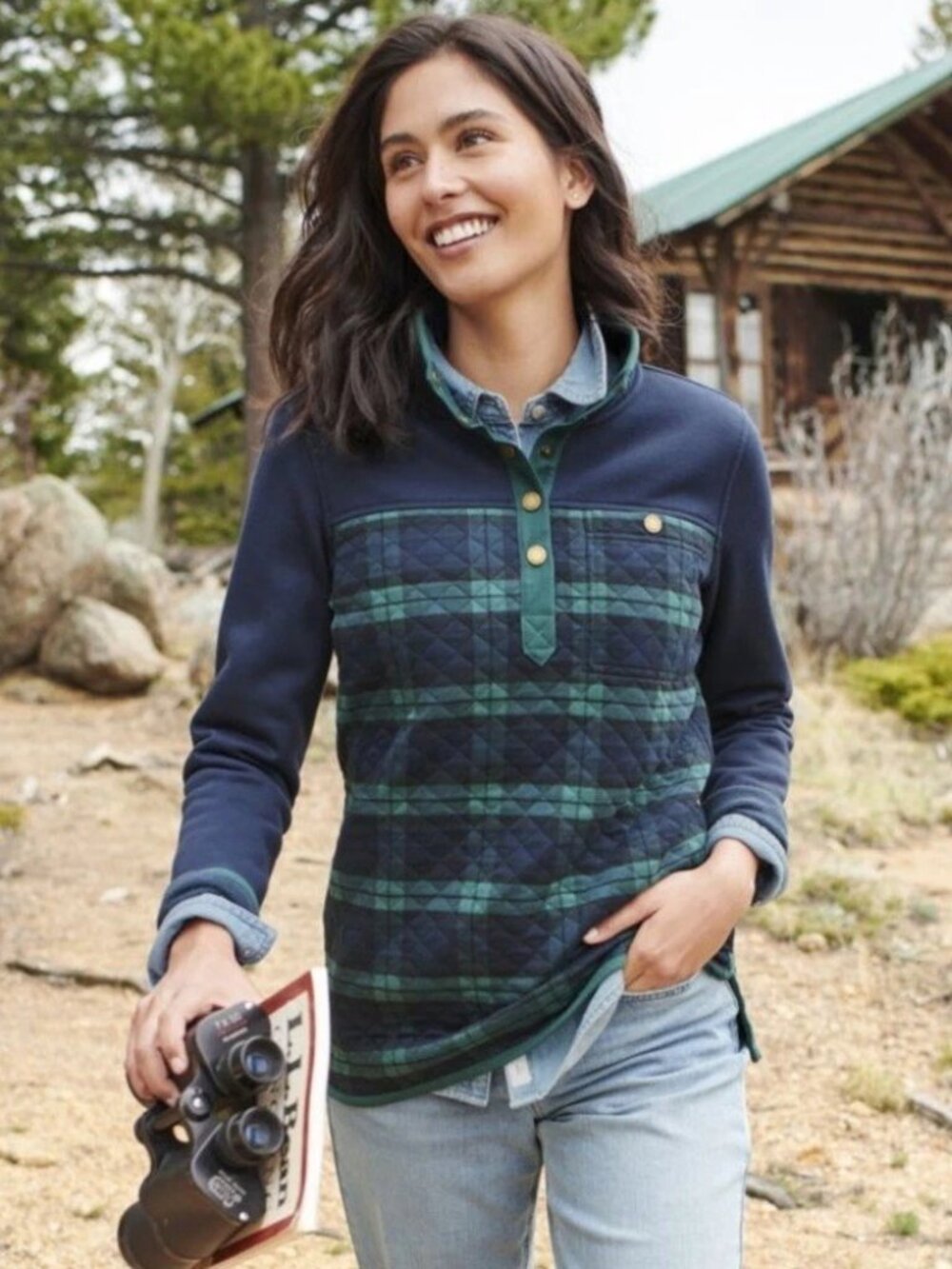 L.L. Bean Quilted Plaid Mockneck Tunic Sweatshirt